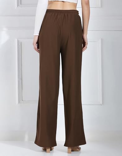 Image of Selvia Women's Brown Solid Trouser with Pocket, Comfort Fit Casual Pants