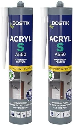 BOSTIK - 310.11418 - Mastic Acryl S Maconnerie/Peinture - 310 ml - Blanc (Lot de 2)