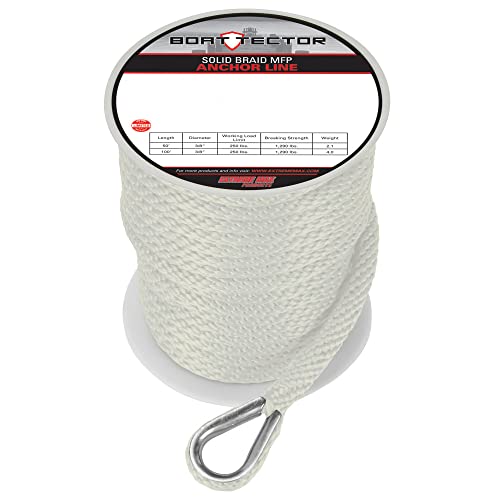 Extreme Max 3006.3458 Boattector Solid Braid Mfp Anchor Line With Thimble - 1/2" X 100', White #TOP30