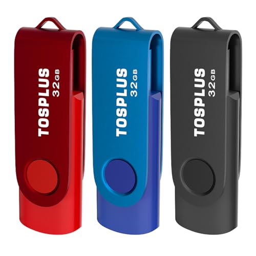 Image of 3 Pack 32GB USB Flash Drive USB 2.0 Thumb Drives Memory Stick Data Storage Jump Drive Swivel Design (Black /Blue /Red)