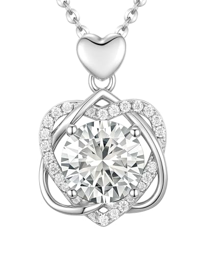 3-carat Moissanite S925 Silver Necklaces Gifts for Women with Heart Pendant,Gift for Girlfriend,Wife or Mother on Birthdays,Anniversary,Mother's Day,Valentine's Day,Christmas and other holidays