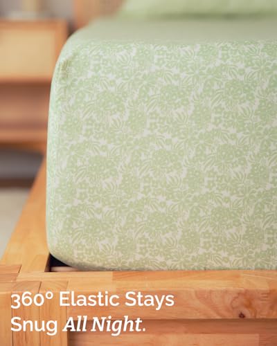 Image of Queen 4 Piece Floral Sheet Set - Breathable & Cooling - Mint Garden Bloom