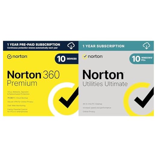 Bundle - Norton 360 Premium, for 10 Devices - Includes VPN, Cloud Backup & Dark Web Monitoring [Download] + Norton Utilities Ultimate – cleans and speeds up your PC, Windows PCs only [Download]
