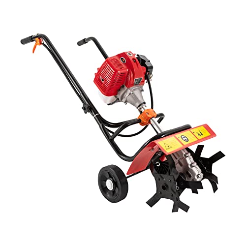 Tiller Cultivator, 52cc 2-Stroke Gas Motor Engine Mini Tiller Cultivator Tiller Farm Yard Garden Tilling Tool,with 4 Steel Adjustable Tilling Width Blade, for Garden & Lawn, Digging, Weed Removal