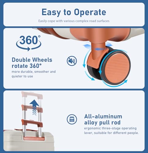 5 Piece Luggage Set, 100% PC Hardside Luggage with Spinner Wheels, Suitcase withTsa Approved Lock, Lightweight Travel for Men and Women, Beige (20/24/28/DB/TB)4