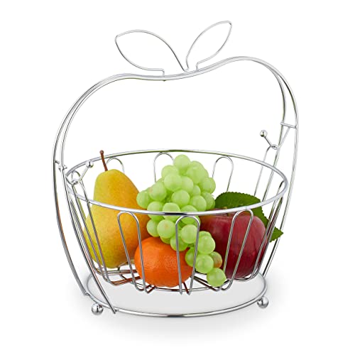 Relaxdays Centrotavola Portafrutta in Metallo, 28,5x28x23 cm Cestino Porta Frutta e Verdura Rimovibile, Moderno, Argento, Ferro