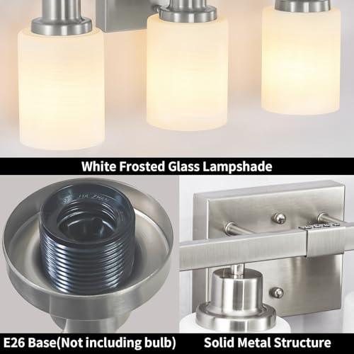 Image of 6-Light Bathroom Vanity Light Nickel Bathroom Vanity Lights 36.8in | White Frosted Ribbed Glass Shade Wall Sconce Lighting Wall Lights Bath Vintage Wall Mounted Lamps for Mirror E26 Base