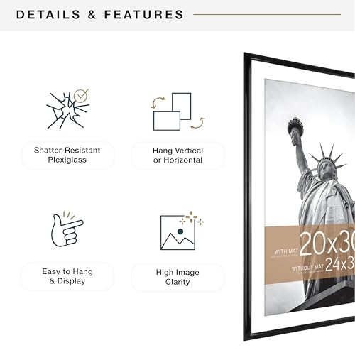 Image of MCS Trendsetter Poster Frame With Mat Option, 24x34 Matted to 20x30, Black | Trendsetter Poster Frame For Photos, 24x34 Inch, Displays 20x30 Inch Matted Or 24x34 Unmatted, Black, 1-Pack