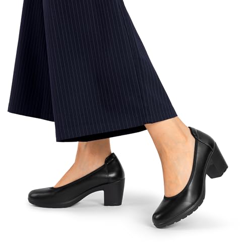 DREAM PAIRS Women's Chunky Closed Toe Low Block Heels Work Pumps Comfortable Round Toe Dress Wedding Shoes,Size 6W,Black,DWUWPU2502