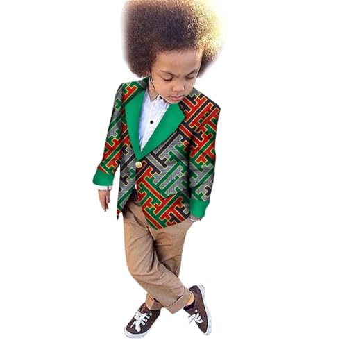 African Clothes for Boys Kids Blazer Jacket Kente Print Single Breasted Closure Suit Jacket Boys Tops