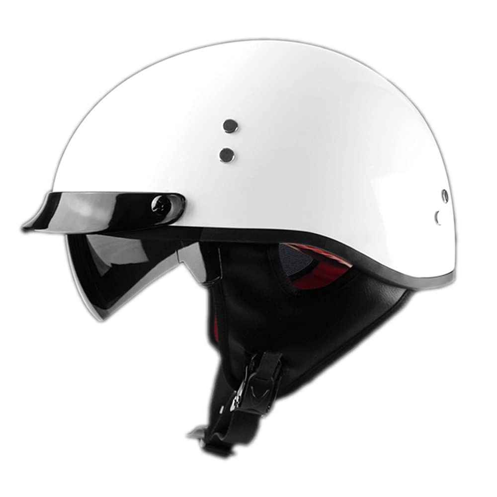 Halbhelme Motorrad Helm Halbschale Helm mit Built-in Visier mit Built-in Visier (M, White)