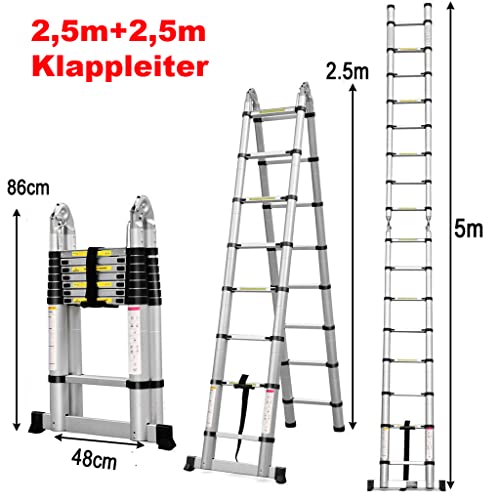 Scala telescopica pieghevole 2,5 + 2,5 m, in