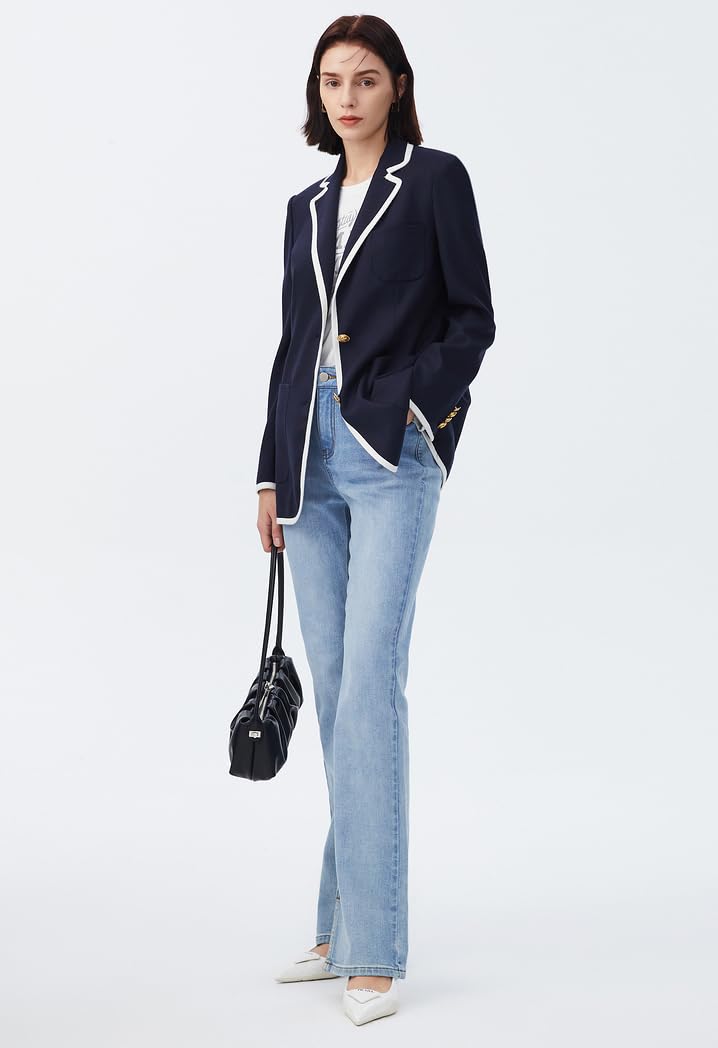 Donna Blazer con Risvolto a tacca Giacca da Abito Casual da Cerimonia con Due Bottoni