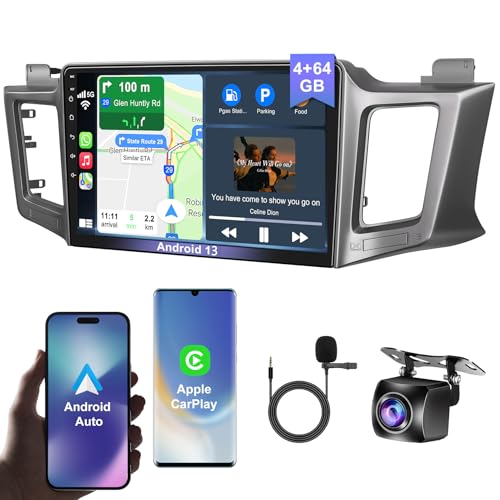 4GB+64GB Android 13 Car Radio for Toyota RAV4 2013-2018, 10.2 Inch Touch Screen Support Wireless CarPlay & Android Auto, Bluetooth 5.2 & Voice Control,GPS & WiFi, Backup Camera Car Stereo