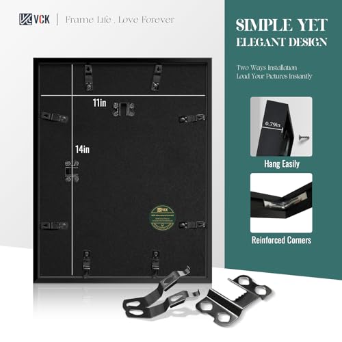 Image of VCK 11x14 Picture Frame Black Metal, Real Glass, 8x10 Mat, for Print