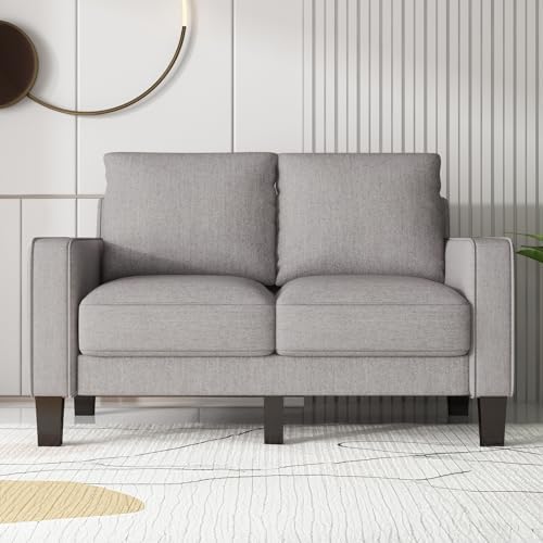 Small Modern Loveseat Couch Sofa Fabric Upholstered 2 Seat Sofa, Solid Wood Leg