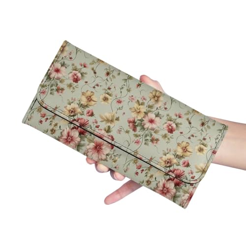 Image of AFPANQZ Retro Flower Womens Wallets RFID Blocking Leather Clutch Long Wallet for Women, Card Holder Phone Organizer Ladies Travel Purse Hollow Out