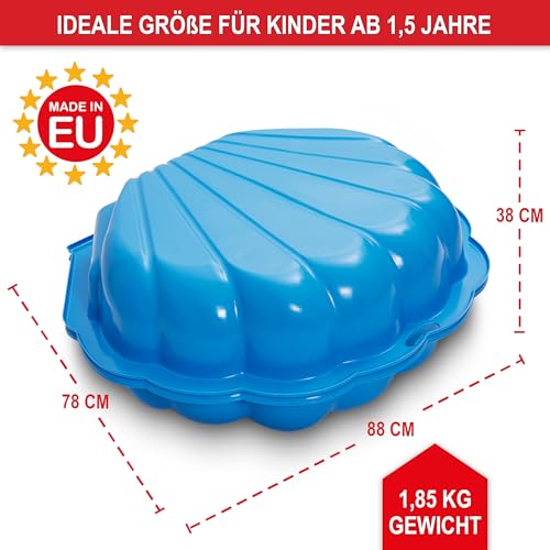 ONBEST 2-in-1 Sandkasten & Sandmuschel mit Deckel für Kinder – Ideal für Sand und Wasser – aus hochwertigem Kunststoff – auch ideal für Hunde – Bademuschel 2 Farben zur Wahl - mit Abdeckung (Blau)