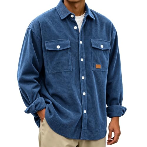 Corduroy Jacket Men Long Sleeve Button Down Chest Pockets Casual Shacket - image 5