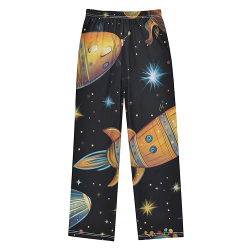 ZZXXB Space Airship Star Boys Long Pants Soft Trousers Elastic Waist Kids Lounge Bottoms with Pockets S-XL2