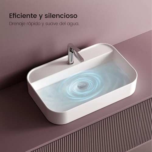 EMKE Rechteckiges Waschbecken für Bad und Gästetoilette, 40 x 40 x 11 cm, Waschbecken aus Keramik, Weiß