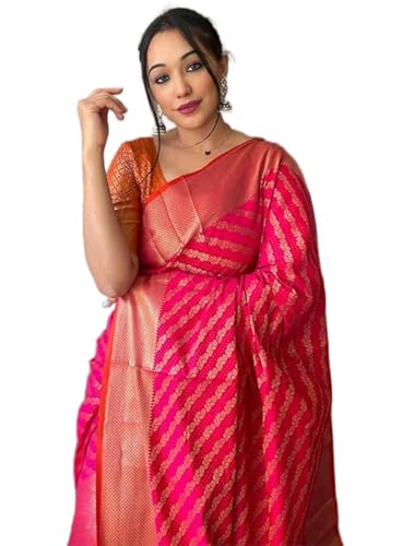 Sari moderne et élégant avec motif rayé en tissu soie de coton