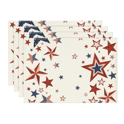 Artoid Mode Old Style Stars American Flag 4th of July Placemats Set of 4, 12x18 Inch Memorial Day Patriotic Table Mats for Party Kitchen Dining Decoration