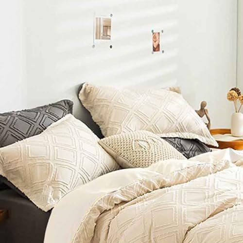 Nanko Pillow Case/Pillow Shams Queen Set Of 2, Beige Cream Tan Tufted Jacquard Diamond Boho Soft Shabby Chic Microfiber Pillow Covers, For Home Bed thumb #1