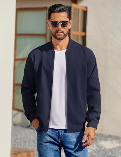 Image of COOFANDY Mens Light Cotton Bomber Jacket Flight Casual Softshell Varisty | Lightweight Zip Up Jackets,Soft Breathable Fabric,Perfect for Streetwear Daily Commute Travel,Fashion Windbreaker for Winter