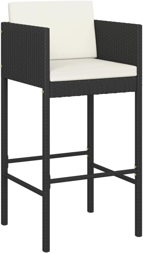 YAFF 5 Piece Patio Bar Set with Cushions Poly Rattan Black-4784