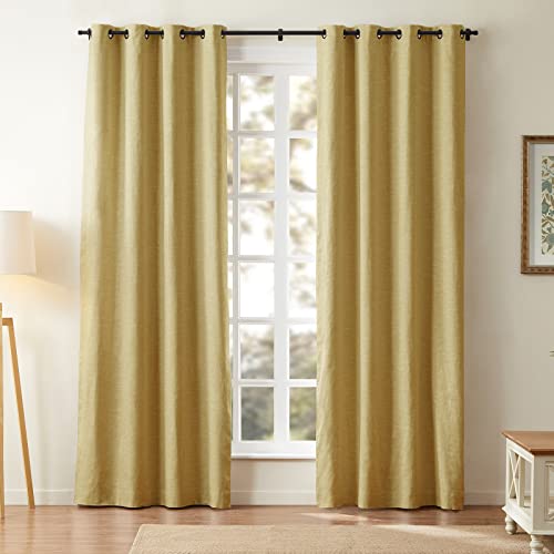 ChadMade Natural Linen Blend Cotton Curtain 90 Inches Long Double Layers Drape for Kids Room, Black Grommet Drape Privacy Protection Window Treatment (50