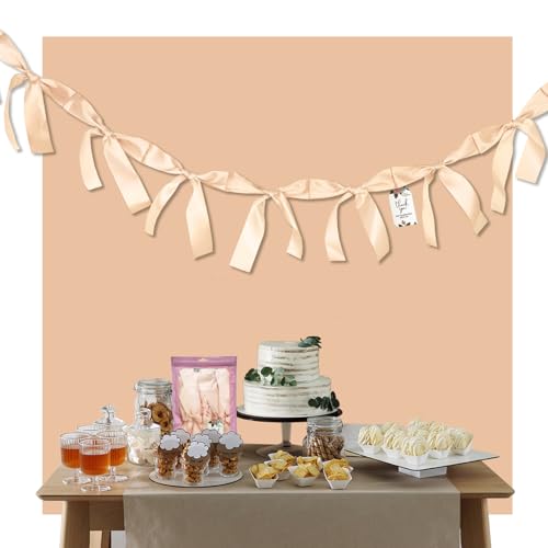 Image of Pre-Assembled Champagne Gold Bow Garland - 6ft Luxury Wedding Decor, Anniversary & Bridal Shower Banner, Thick Silk Satin No DIY Needed! (Champagne, 6ft)