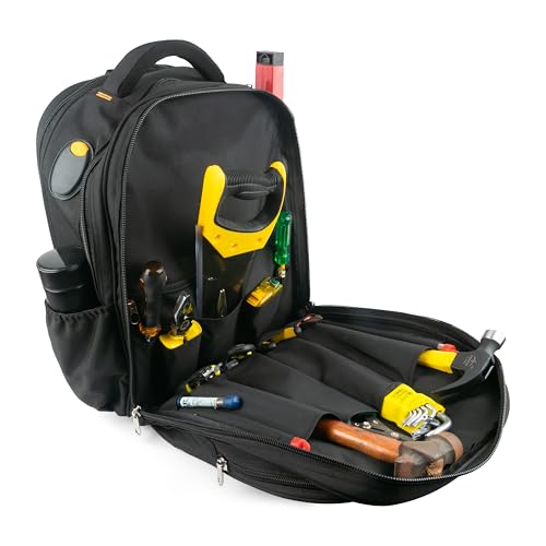 Image of FRILLA Professional Tool Backpack, 50 Pockets, Heavy-Duty Storage with Laptop Compartment, 33 x 24 x 48 cm, Black