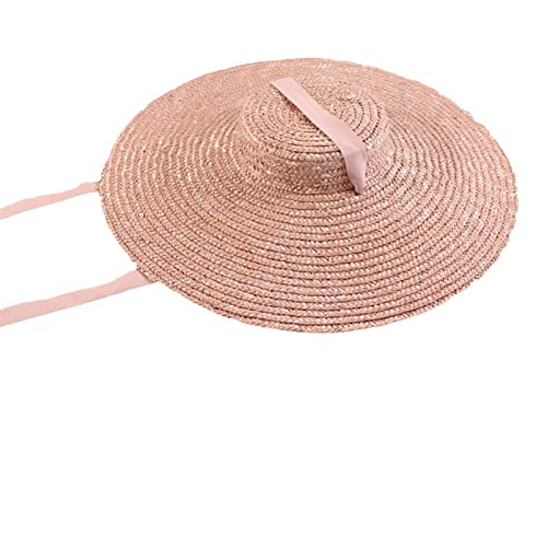 Womens Fedora Hat Summer Handmade Straw Big Flat Wide Brim Sun Hats Casual Long Ribbon Uv Protection Beach Cap Gray #TOP4
