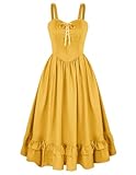 Renaissance Costume Women Ruffle Vintage Dresses Midi Corset Dress Sleeveless Victorian Fairy Dress Yellow M