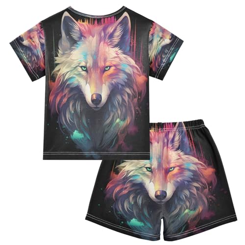 senya Short Sleeve Pajamas Sets Summer Cotton Sleepwear Green Eyes Wolf2