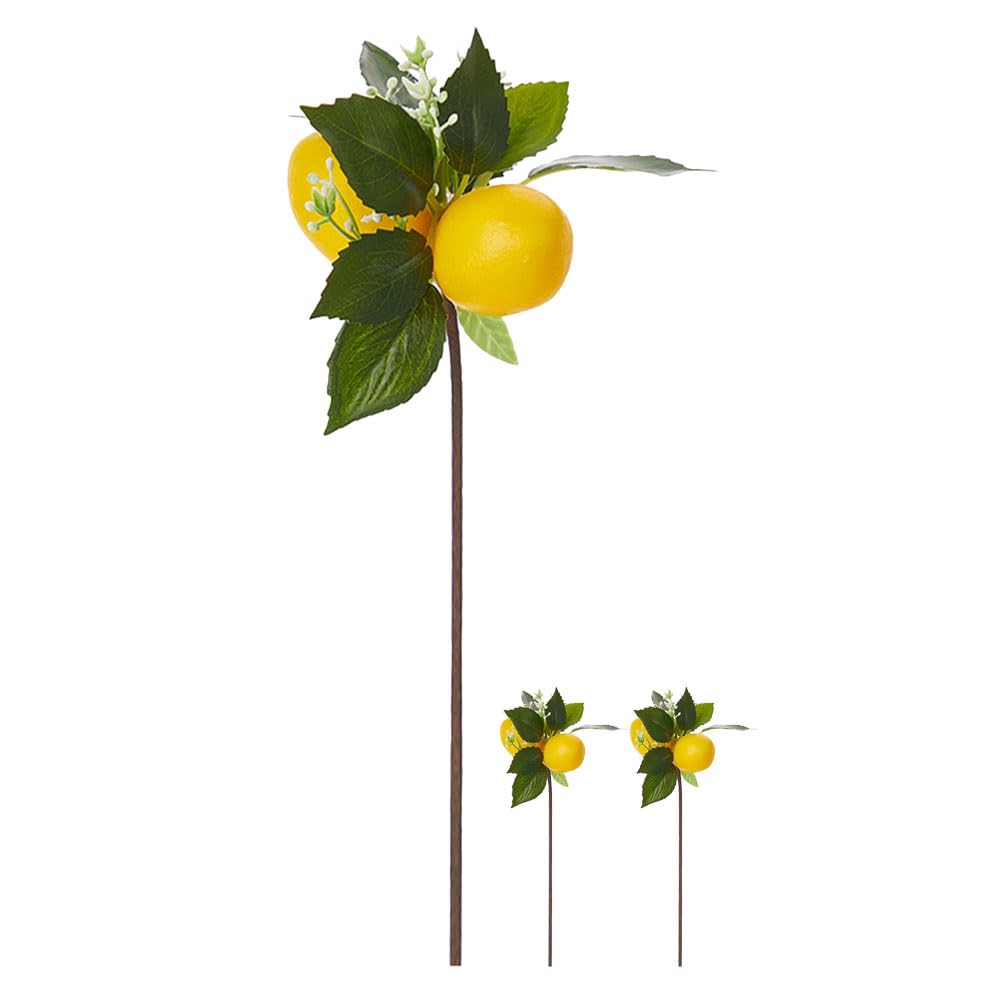 LOGOFUN 3Pcs Artificial Lemon Stem Faux Lemon Branch Simulation Lemon Plants for DIY Home Vase Decor - Double Lemon Fruit