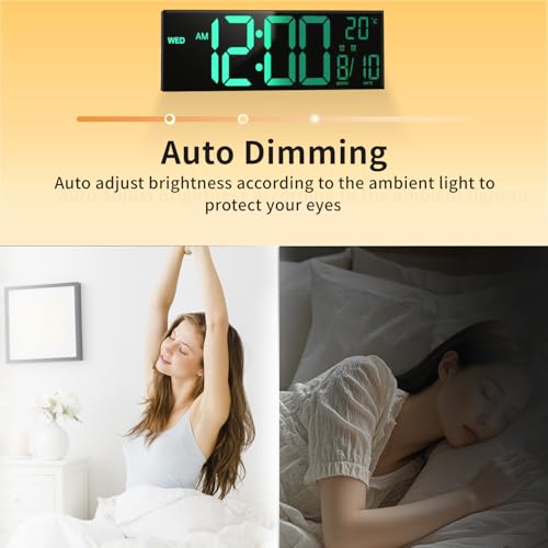 Image of 16 inch Large Digital Alarm Clock with Remote Control, Dual Alarm Clock with LED Screen Dispaly, 8 RGB Colors, Auto DST, Temperature for Living Room, Desk Decor, Mounted Wall Clock, Gift for Elderly