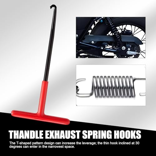 Image of 2 Pack Motorcycle Exhaust Pipe Spring Hook with T-shaped Handle, 3.15In x 6.3In Vehicle Exhaust Spring Disassembly Tool, Universal Easy-grip Installed Puller Accessories (Red & Black)