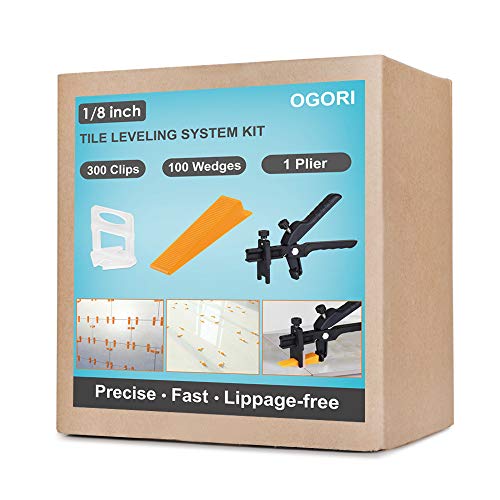 OGORI Tile Leveling System 1/8 inch Kit-300 Leveling Spacer Clips Plus 100 Reusable Wedges for Lippage-Free Tile Installation