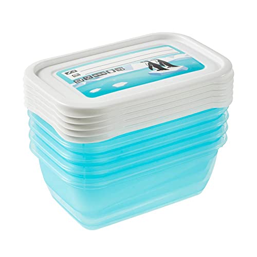 keeeper Food Containers, Set of 5, Freezable, Labelled Lid with Rewritable Surface, 5 x 500 ml, 15.5x10.5x6 cm, Mia Polar, Transparent Ice Blue