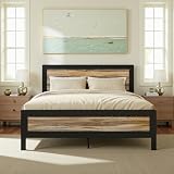 SHA CERLIN Heavy Duty Metal Bed Frame Queen Size, Platform Base with Wooden Headboard Footboard, 13 Strong Slats Support, No Box Spring Needed, Mattress Foundation, Easy Assembly