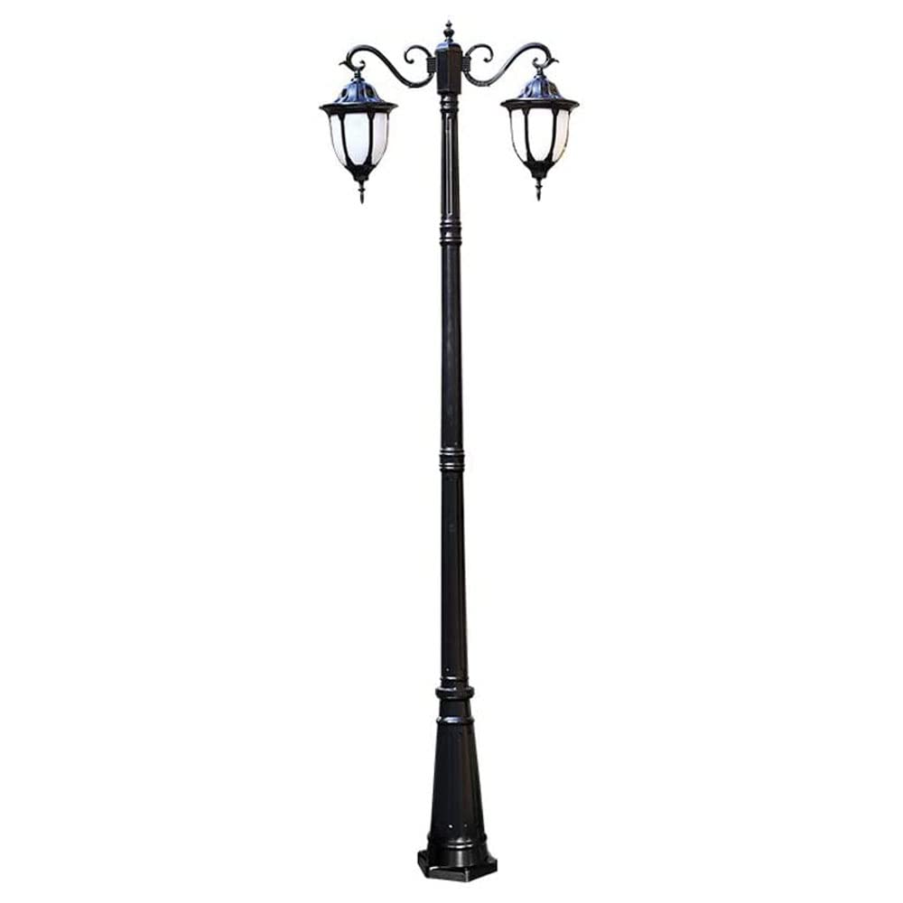 QUSYZD Strong Durable European Ip55 Aluminum Metal Retro Garden Post Pillar Lamp Glass Lantern Waterproof Landscape Lawn Column Street Light E27 2-Lights Villa Path Simplicity,Black-260cm
