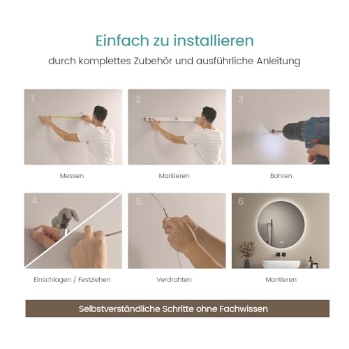 EMKE Runder Badspiegel mit Beleuchtung 60 cm, Dimmbar – Ansicht 4