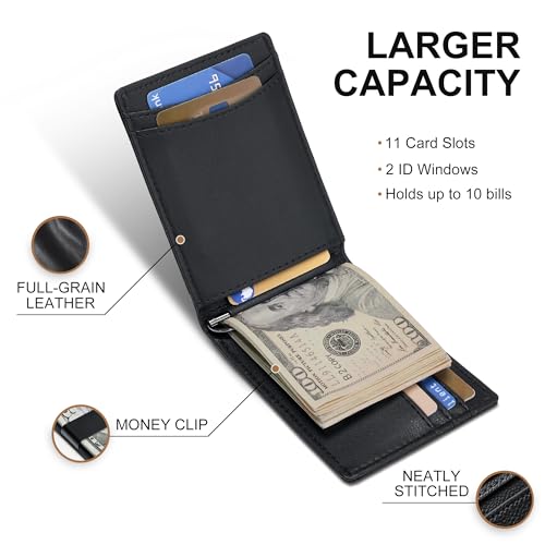 Image of Suncat Slim Airtag Wallet for Men Card Holder RFID Wallet with Money Clip | Minimalist Bifold Design, Large Capacity, RFID-Blocking, 11 Card Holders & 2 ID Window, Gifts for Men