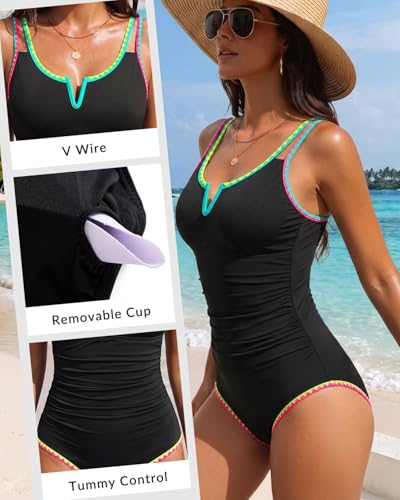Image of Yonique Womens One Piece Swimsuit Tummy Control - Slimming Bathing Suit V Wired Full Coverage 2026 Swimwear