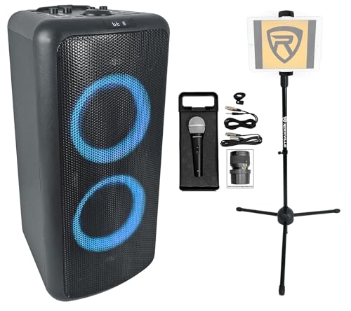 Rockville Bundle: (1) Rockville Elite Party 65 Bluetooth Party Speaker Extremely Loud Bundle with (1) Rockville iStand 20 Tripod & (1) Rockville RMC-XLR High-End Metal DJ Wired Microphone (3 Items)