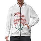 [ZKCASA] 彼岸花 パーカー メンズ ジップ 長袖 トレーナー スウェット プルオーバー 春秋冬服 フード付き おしゃれ トップス L