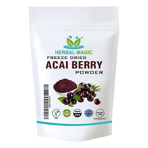 Herbal Magic's Freeze Dried Acai Berry Powder - Wild-harvested - Delicious Smoothies, Puddings and Dessert- Free from Fillers & Preservatives-100g (Pack of 1)