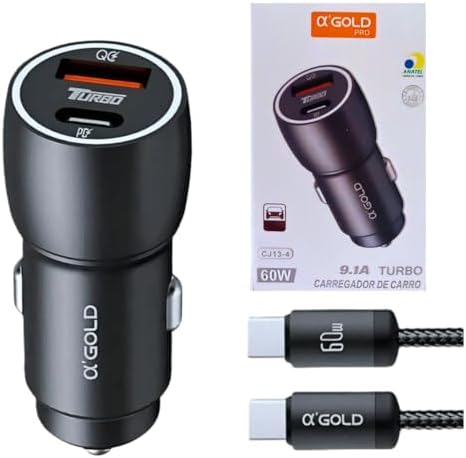 Carregador Veicular Turbo 60W Duas Entradas Carregamento Super Rá...